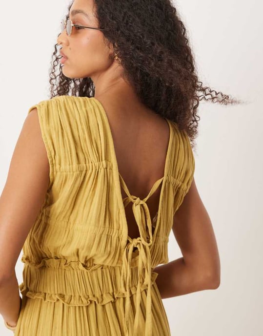 ASOS DESIGN double cloth gathered bust jumpsuit in avacado green - Image 2
