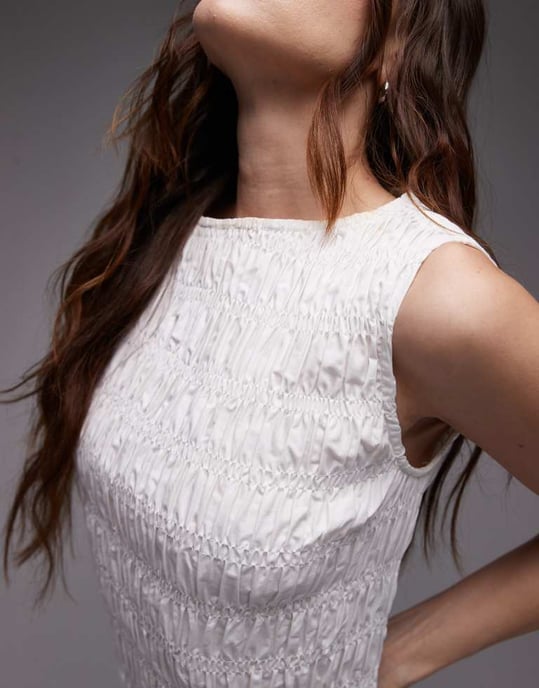 Topshop shirred poplin mini dress in white - Image 2