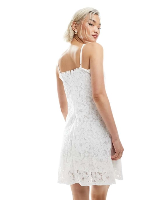 Vero Moda square neck lace cami mini dress in white - Image 1