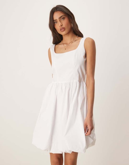 JDY bubble hem mini dress in white - Image 1