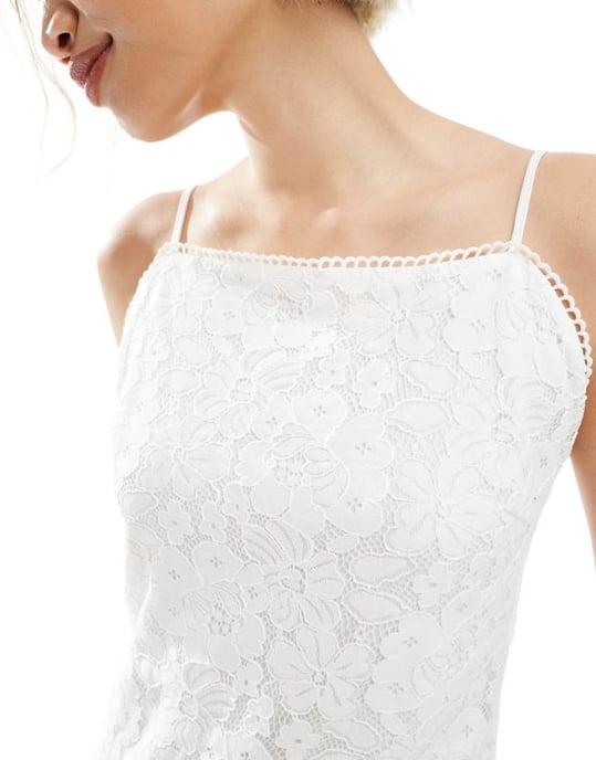 Vero Moda square neck lace cami mini dress in white - Image 2