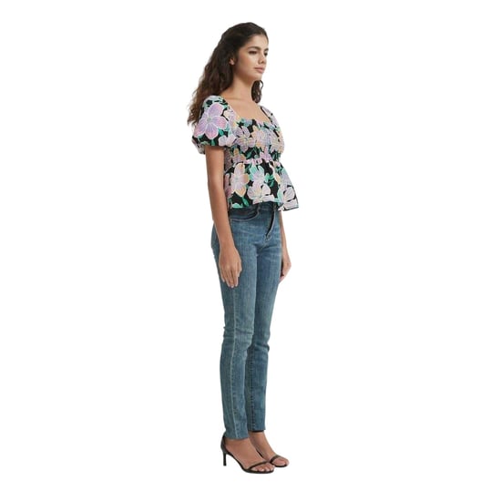 Be You Damesblouse met vierkante halslijn en een losse pasvorm (Zwart) - Image 4