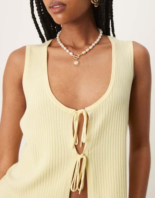 JDY tie front knitted vest in buttermilk yellow - Image 1