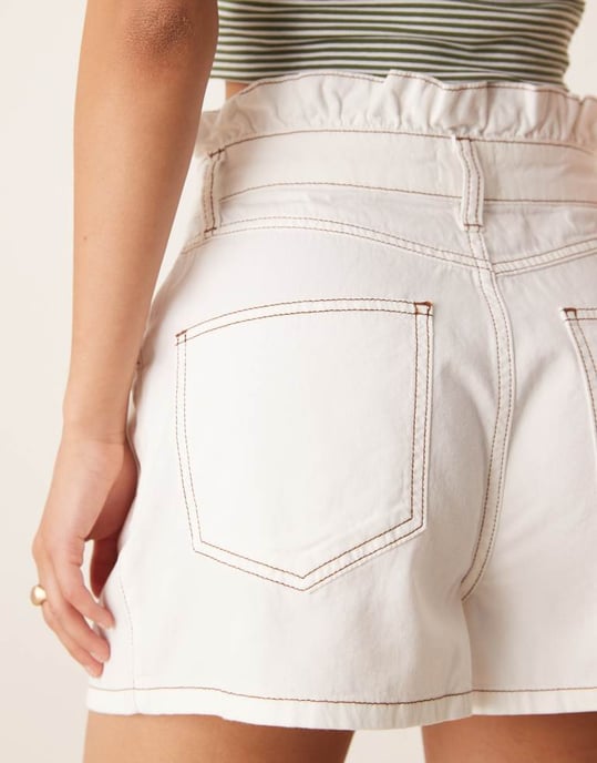 ASOS DESIGN high rise pleated denim short with paperbag waist - Image 2