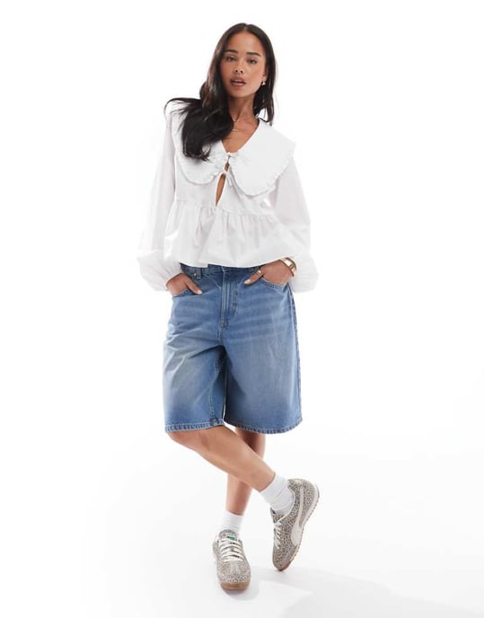 Cotton On super baggy denim-jorts i blå dimma - Image 1