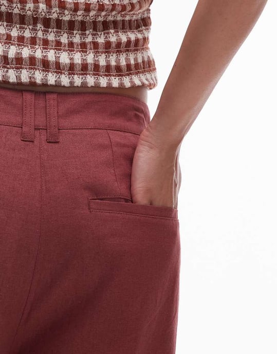 Topshop linen longline short in burgundy - Image 2