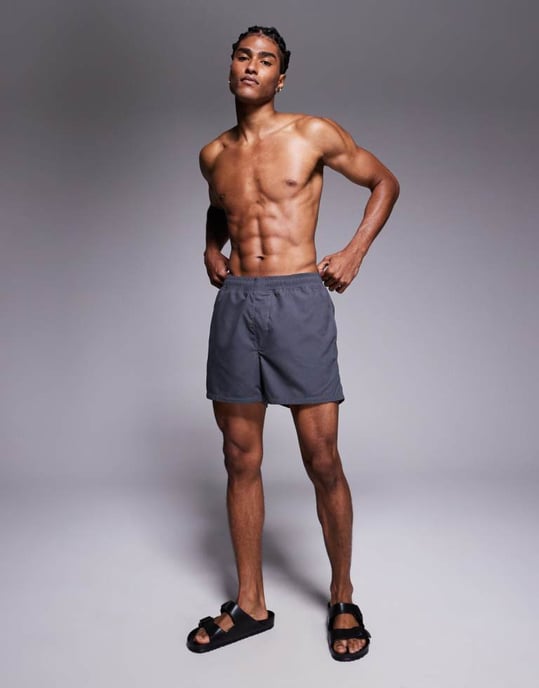 ASOS DESIGN swim shorts in short length in grey - Image 1