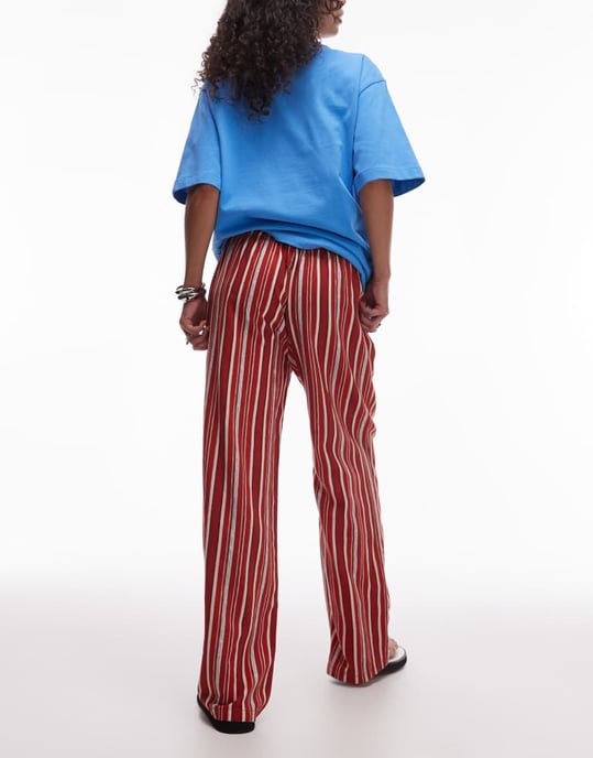 Topshop linen straight trouser in red and white stripe - Image 1