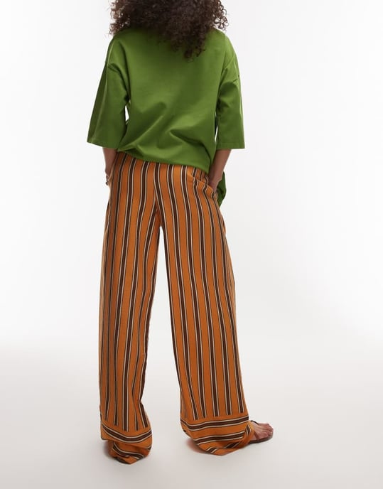 Topshop satin orange and choc stripe straight leg in orange - Image 1