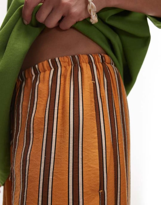 Topshop satin orange and choc stripe straight leg in orange - Image 2