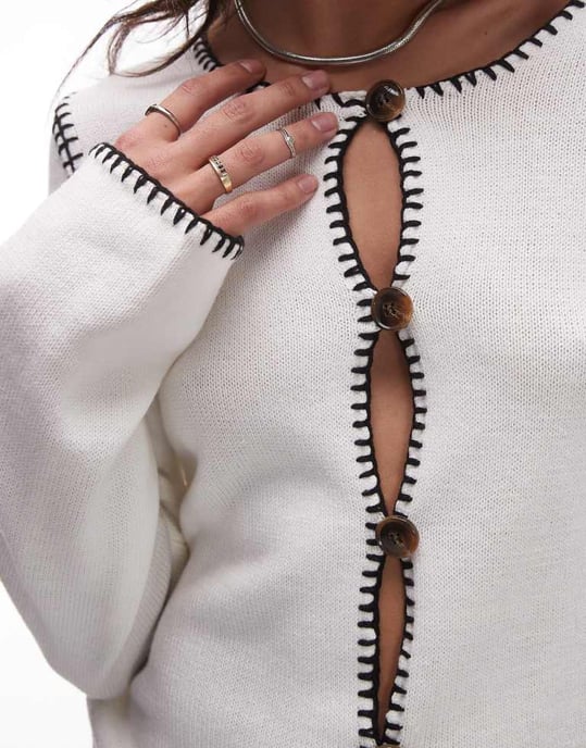 Resume blanket stitch button up cardigan in creme - Image 2