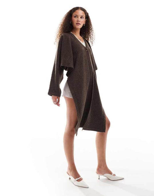 Urban Revivo drape effect cardigan in brown - Image 2