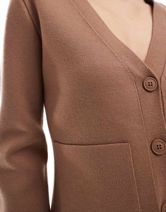ASOS DESIGN knitted structured v neck cardigan with seam detail in mocha - Image 3