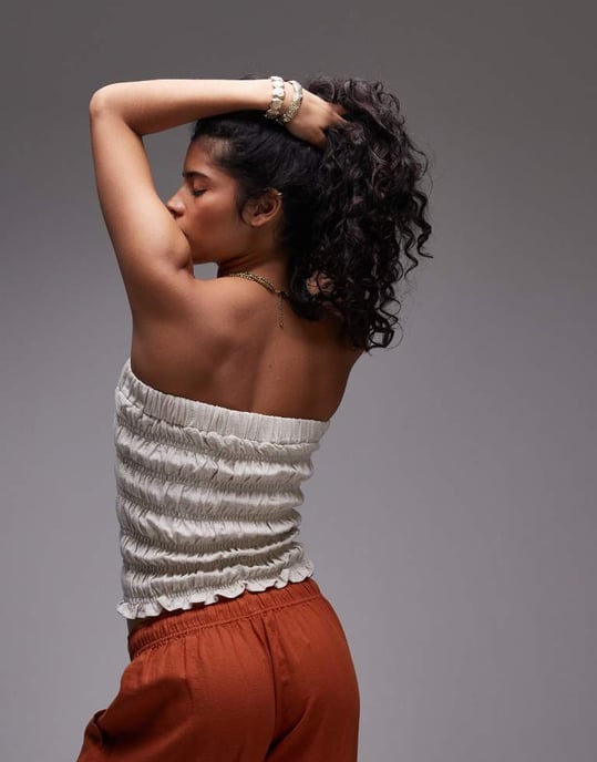 Topshop shirred linen bandeau in natural - Image 2