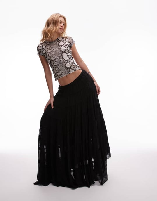 AllSaints Ellie ormskinnsmönstrad nät-t-shirt i flow ecru vitt - Image 2