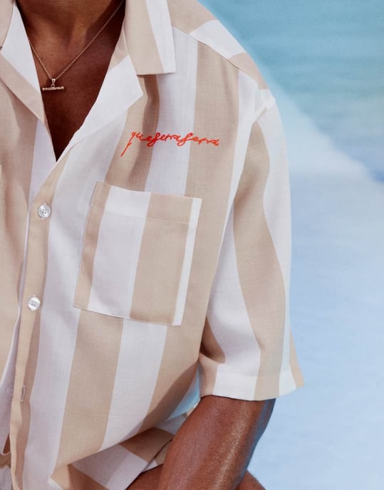 ASOS DESIGN co-ord boxy oversized revere shirt in white and stone stripe with embroidery - Image 2