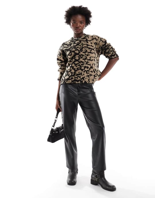 ASOS DESIGN crew neck knitted jumper in abstract leopard print - Image 2