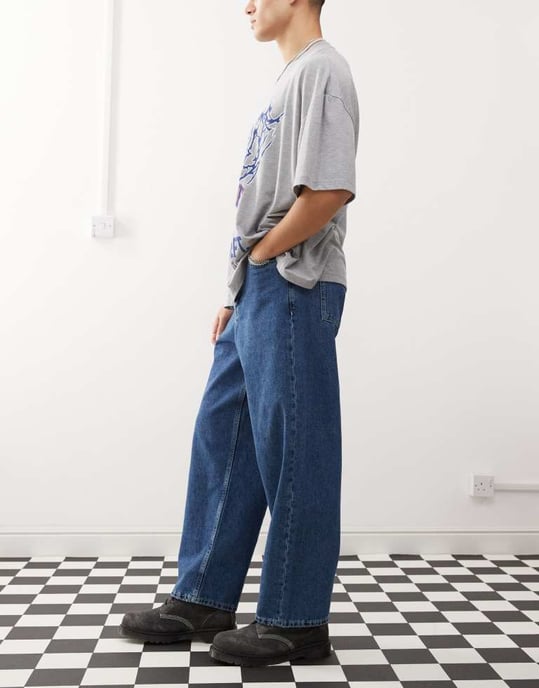 Dr Denim Kobe baggy fit jeans in pebble mid stone wash - Image 3