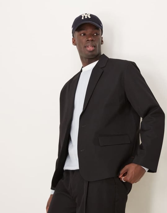 ASOS DESIGN slouchy boxy suit jacket in black twill - Image 1