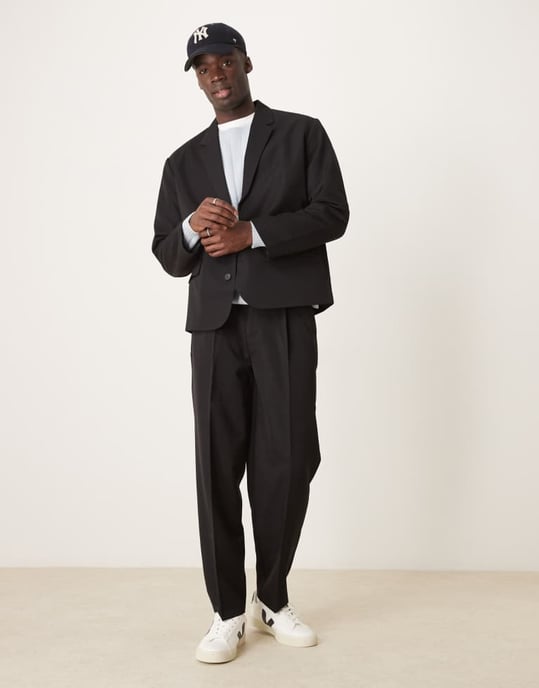 ASOS DESIGN slouchy boxy suit jacket in black twill - Image 2