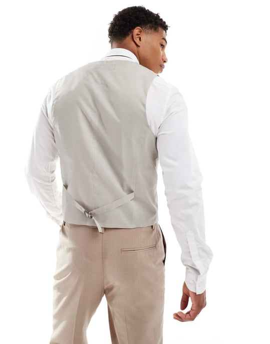 ASOS DESIGN slim suit waistcoat in tonal neutral prince of wales check - Image 2
