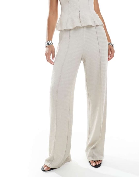 Vero Moda textured jersey seam front trouser co-ord in stone - Image 1