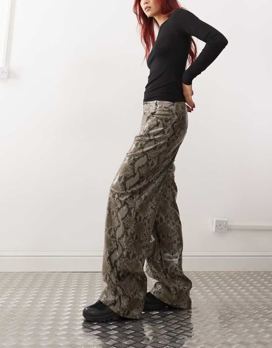COLLUSION X015 PU baggy trousers in snakeprint - Image 1