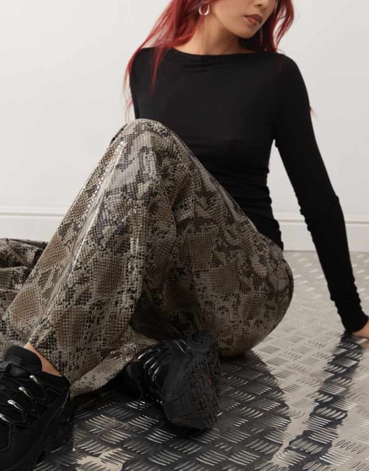 COLLUSION X015 PU baggy trousers in snakeprint - Image 3
