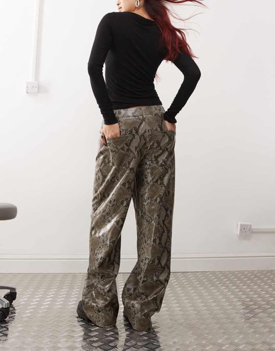 COLLUSION X015 PU baggy trousers in snakeprint - Image 4