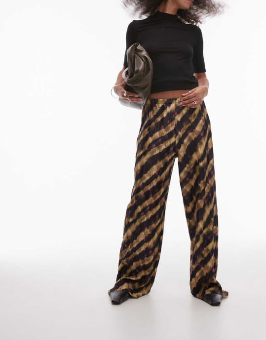 Topshop abstract stripe plisse trousers in multi - Image 1