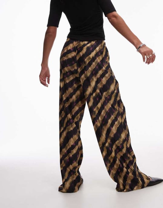 Topshop abstract stripe plisse trousers in multi - Image 3