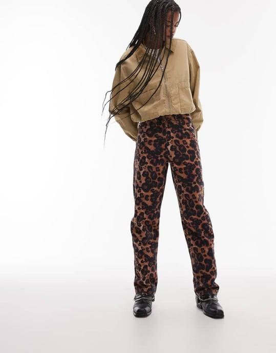 Topshop animal print high rise straight leg trouser in multi - Image 1