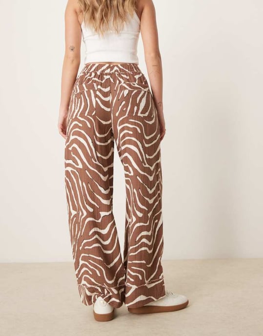 ASOS DESIGN cheesecloth pull on trousers with raw edge detail co-ord in zebra print - Image 1