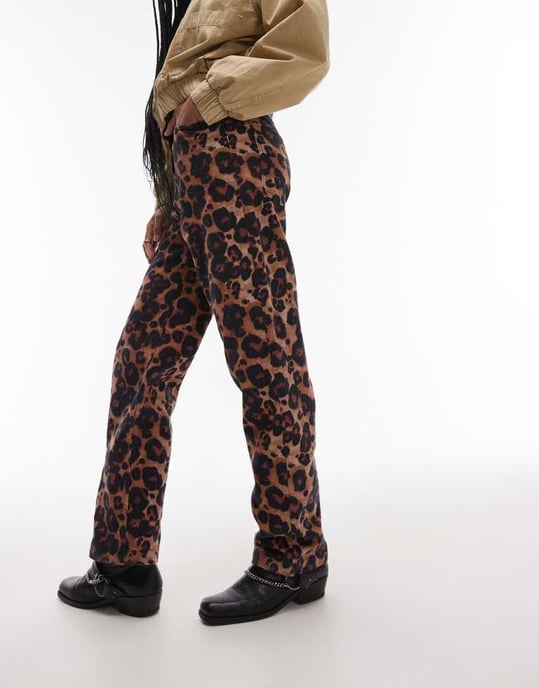 Topshop animal print high rise straight leg trouser in multi - Image 2