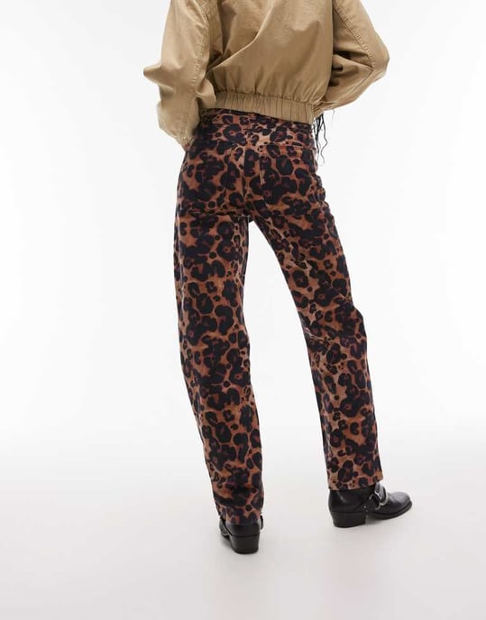 Topshop animal print high rise straight leg trouser in multi - Image 4