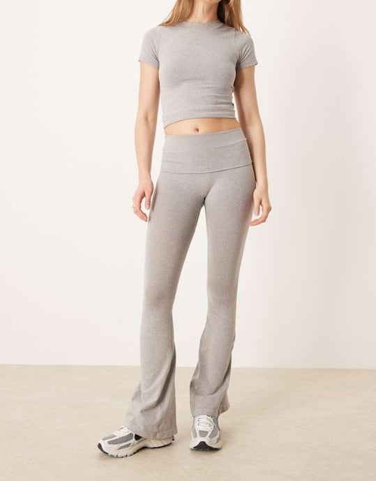 ASOS DESIGN seamless sculpting fold waist flare trouser co-ord in grey marl - Image 1
