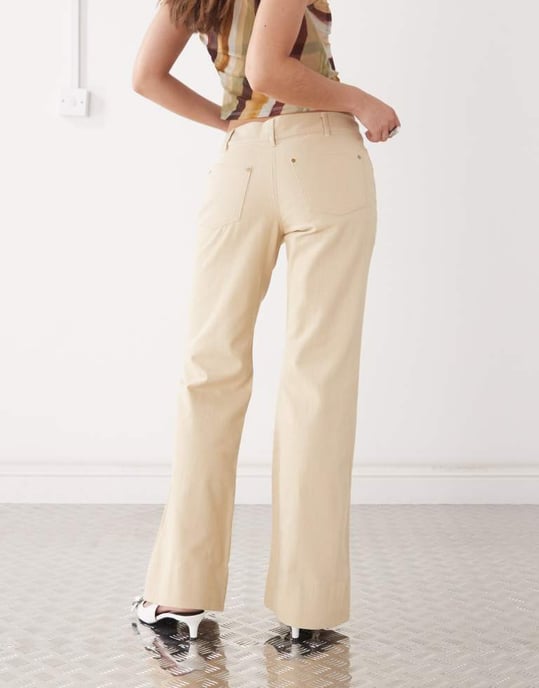 Motel linitra slim flare twill trousers in sand - Image 1