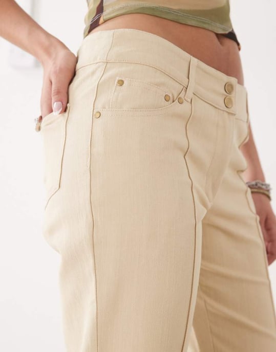 Motel linitra slim flare twill trousers in sand - Image 2