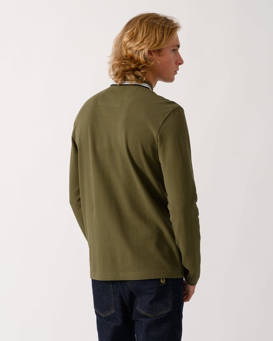 Long Sleeve Logo Detail Polo Shirt in Olive - Image 4