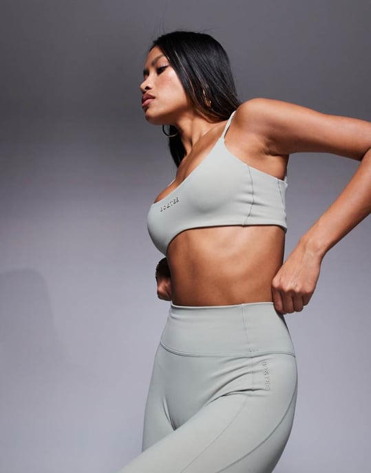 Bo+Tee sports bra co-ord in mineral soft olive - Image 1