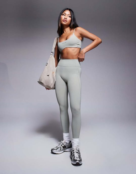 Bo+Tee sports bra co-ord in mineral soft olive - Image 3