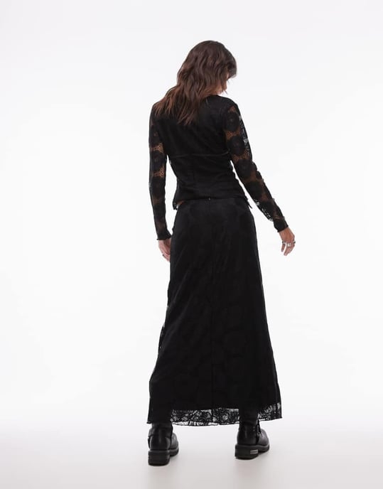 Resume low rise midi relaxed skirt in black lace with bow detail - Image 2