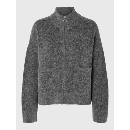 Selected Femme slwsia ras ls knit zipper cardigan 16091220 medium grey melange - Image 1