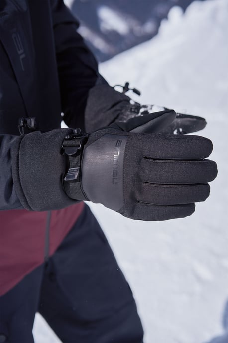'Apres' Men's Fur Lined Ski Gloves Waterproof Insulated Winter Snow Mittens Black - Image 1