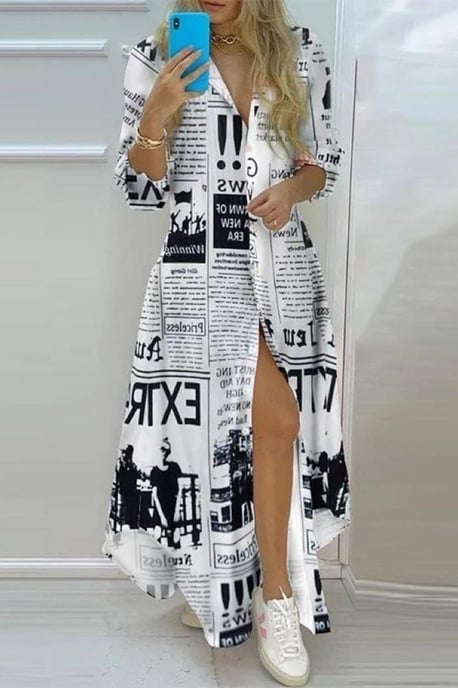 Text Print Maxi Shirt Dress - Image 2