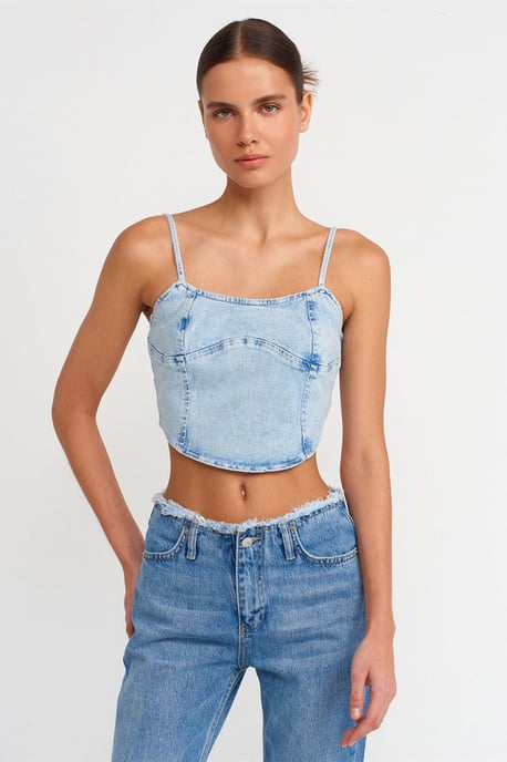 Tajtat Crop Denim Top med Fyrkantig Halsringning - Image 1