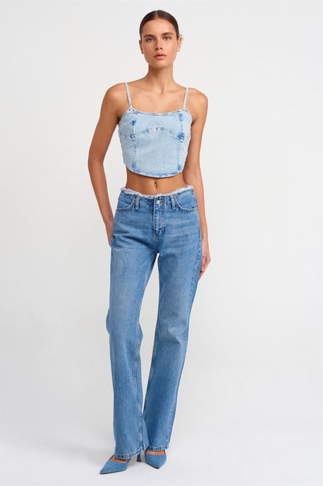 Tajtat Crop Denim Top med Fyrkantig Halsringning - Image 3