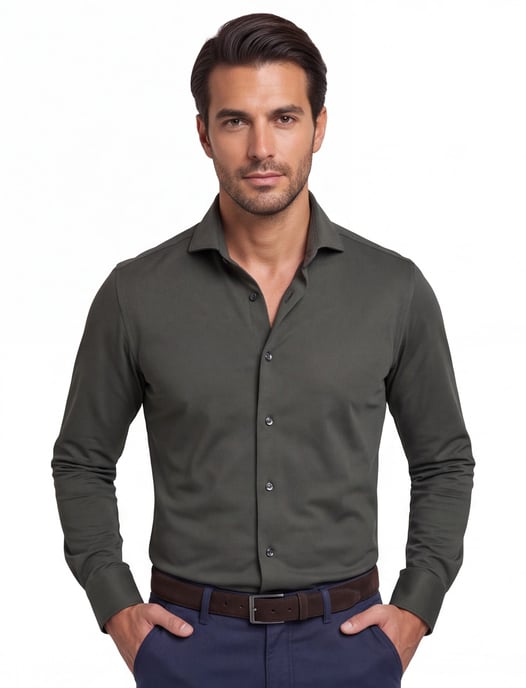 Overhemd John Miller Slim Fit olijfgroen stretch - Image 1