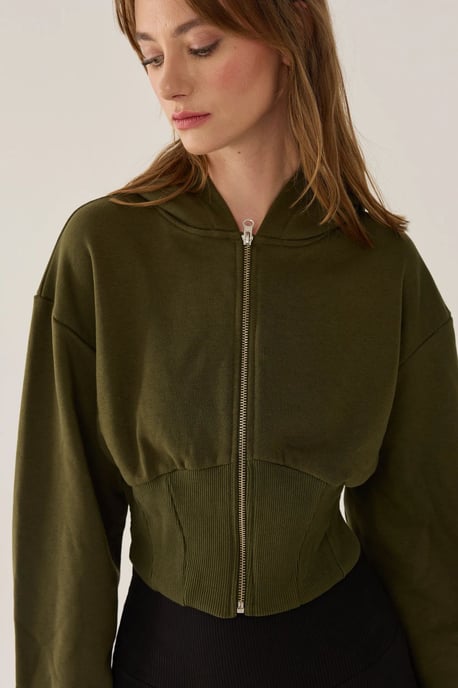 Slim Fit Cropped Hoodie med Dragkedja - Image 2