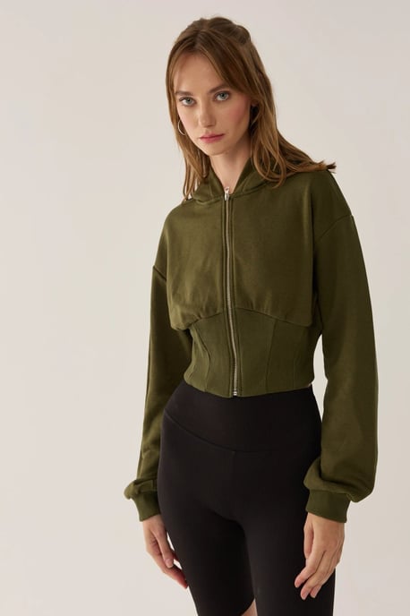 Slim Fit Cropped Hoodie med Dragkedja - Image 4